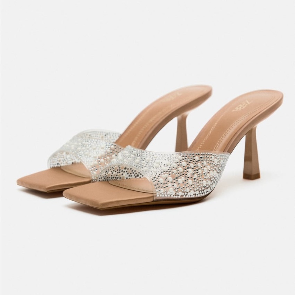 Zara BEADED RHINESTONE SANDALS, SZ 40